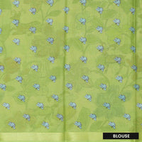 lightpink with green priented  floral design Semi Chanderi  Saree