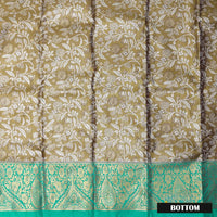 Olive gold  With Green Border Floral Design Traditional  Pattu Pavadai Material
