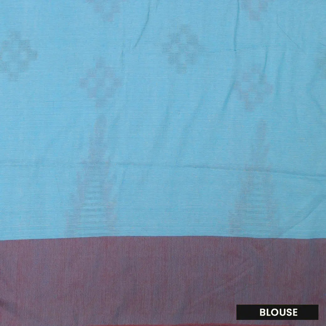 Sky blue with Maroon  Linen Cotton Saree