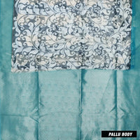 Black with Teal Blue Paisley Design Pattern Semi Burberry Silk Saree