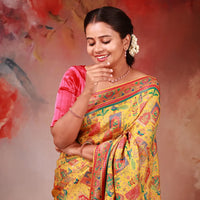 Yellow With Red  Soft Banarasi Saree