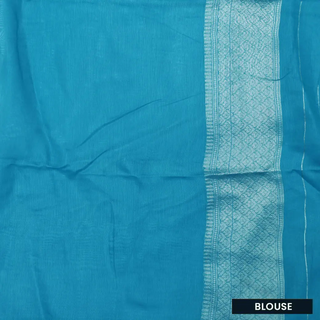 Black with Teal Blue Paisley Design Pattern Semi Burberry Silk Saree