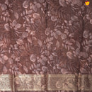 Dark Brown Pure Organza Silk With Gold Zari Border Digital Print Saree - Thenianantham