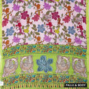 lightpink with green priented  floral design Semi Chanderi  Saree