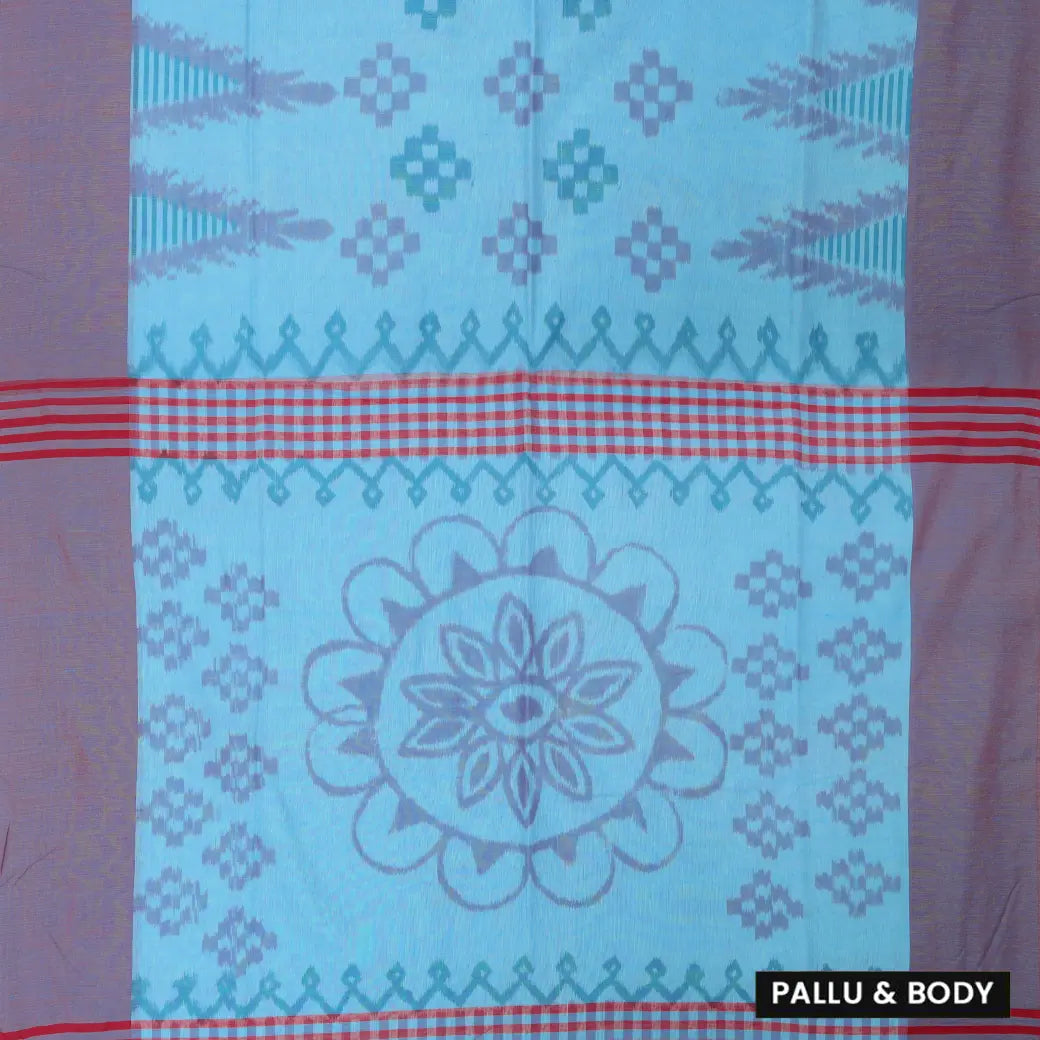 Sky blue with Maroon  Linen Cotton Saree