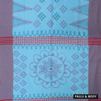Sky blue with Maroon  Linen Cotton Saree