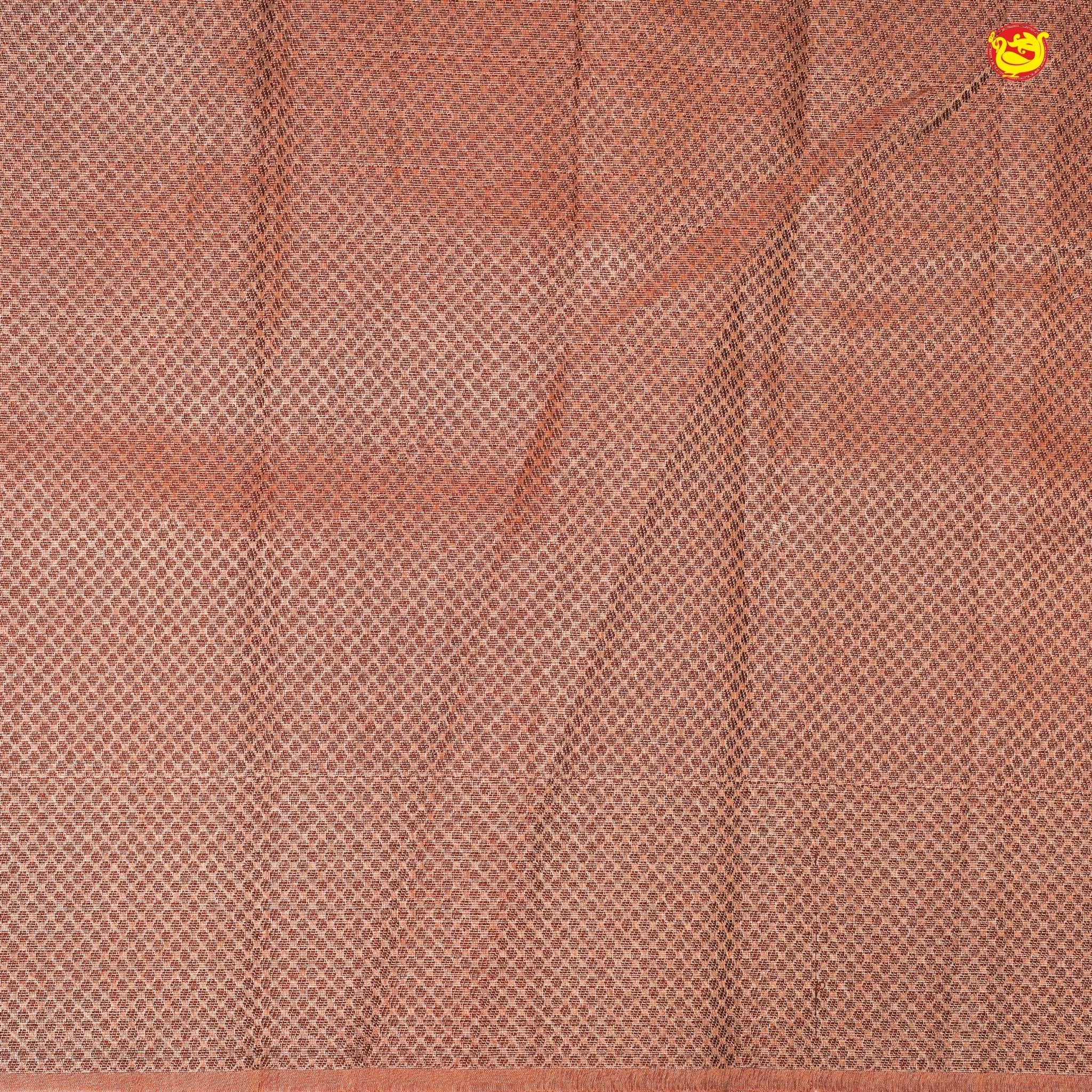 Brick Red With Copper Zari Border Tissue Crush With Floral Digital Prints Saree - Thenianantham