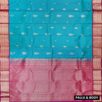 Turquoise Blue with Pink Soft Silk Saree