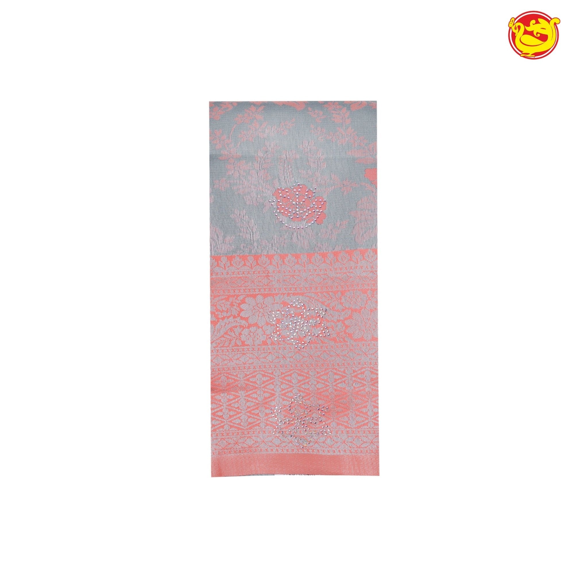 Grey with Orange Rose Floral Motifs Soft Silk Saree