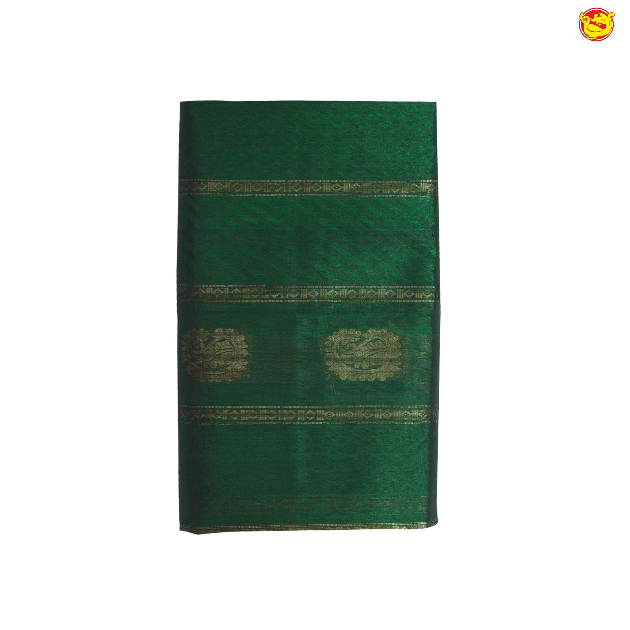 Bottle Green and Dark Red With Gold Zari Floral Buttas Pure Silk Cotton Saree