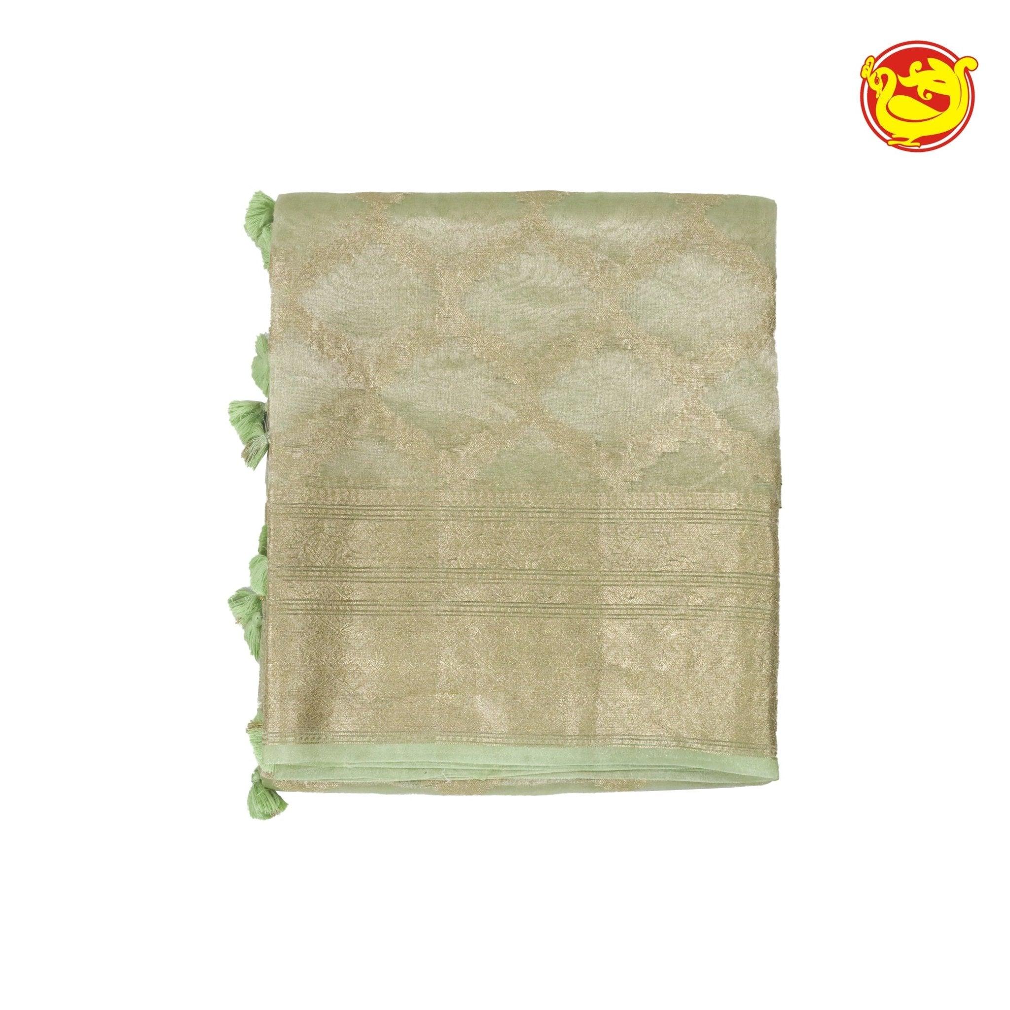 Light Green Semi-Tissue Saree With Unique designs , Traditional Zari Border & Pallu Of Intricate Designs