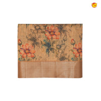 Golden Brown With Gold Border Tissue With Floral Digital Prints saree - Thenianantham