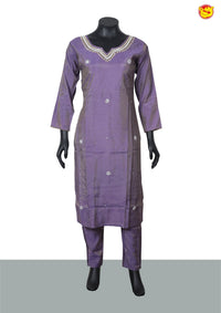 Purple with Floral Buttas Stones and Beads work Ladies Branded Readymade Tissue Straight Cut Chudi Set - Thenianantham