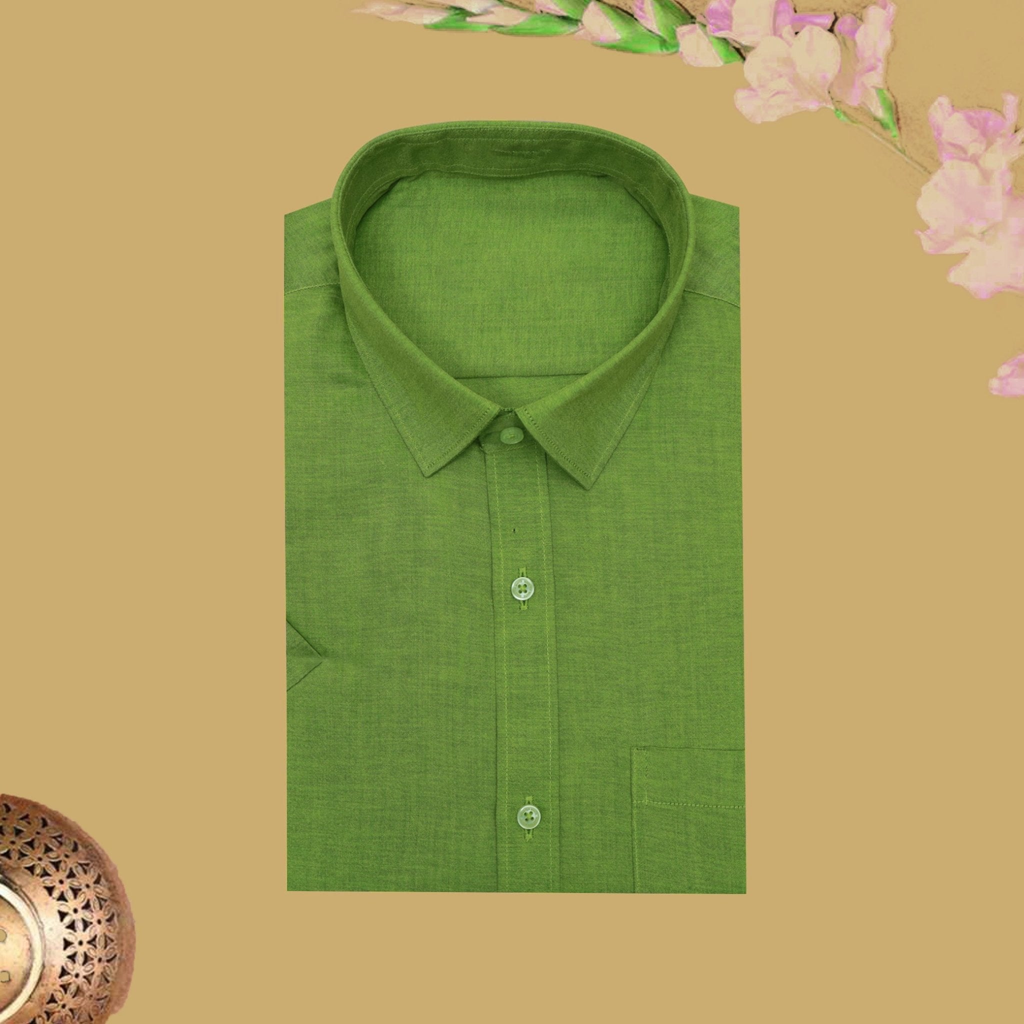 Lime green Cotton Readymade Shirt and Flexi Fit Dhoti