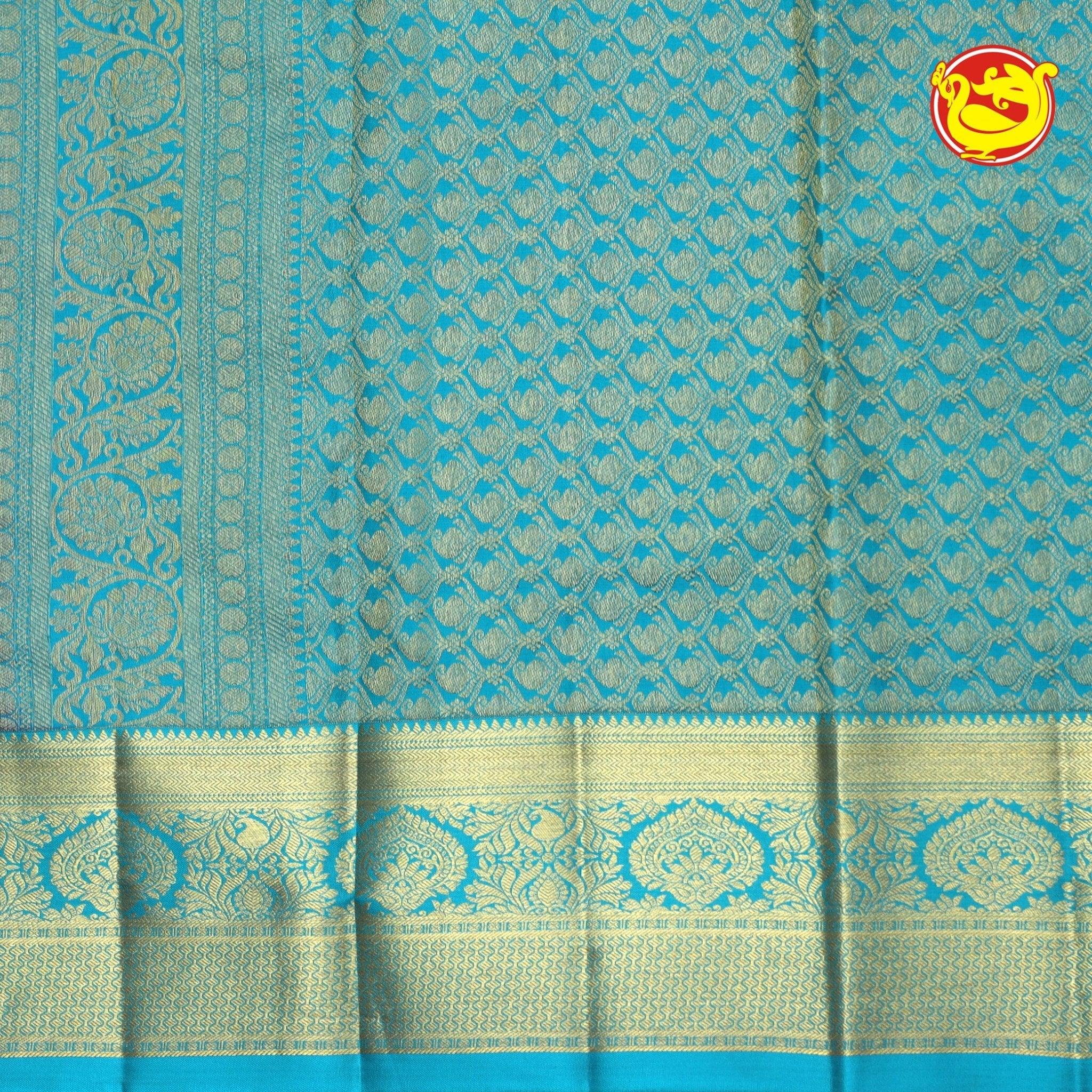 Dark Blue Wedding Silk Saree With Rama Blue Pallu - Thenianantham