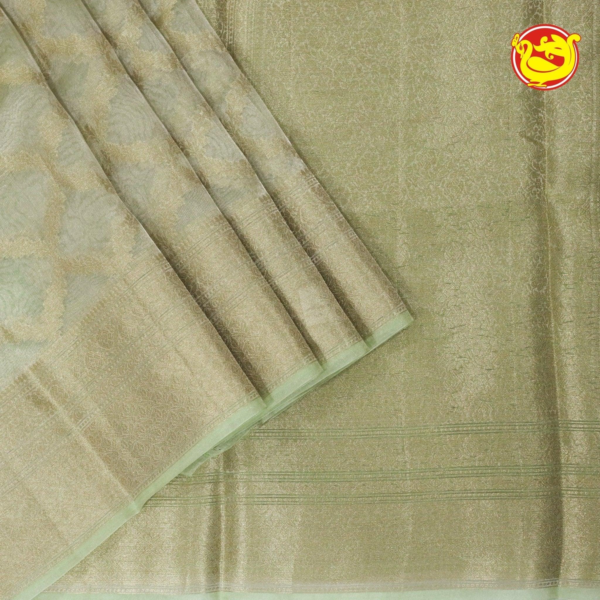 Light Green Semi-Tissue Saree With Unique designs , Traditional Zari Border & Pallu Of Intricate Designs