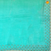 Sea Blue With Yellow Shimmer Saree In Beads And Zardosi On The Pallu Border - Thenianantham