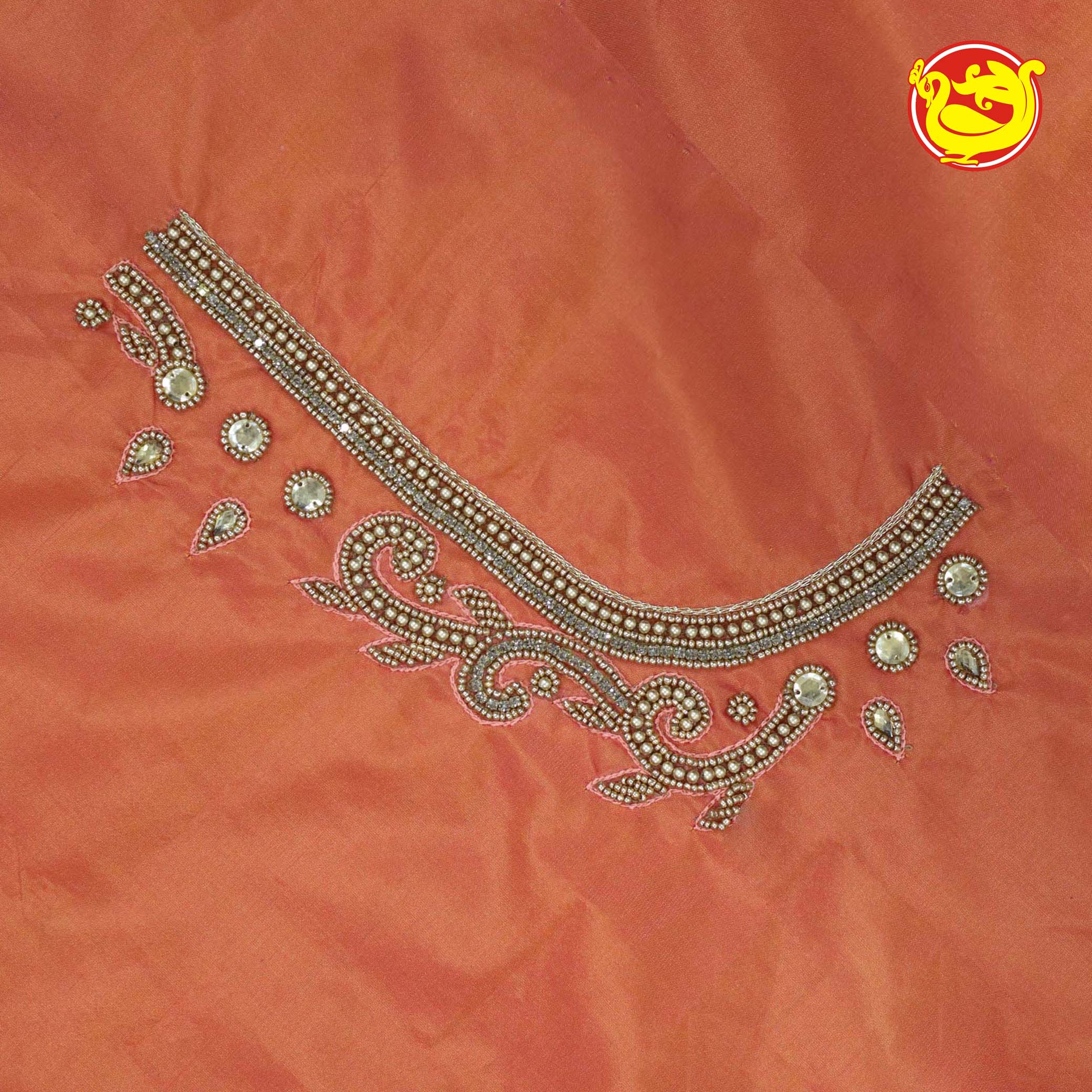 Orange Bridal Aariwork Blouse