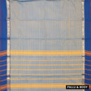 Double shade Light Blue-gray with Light Blue Checked Pattern Pure Chettinad Cotton Saree without Blouse