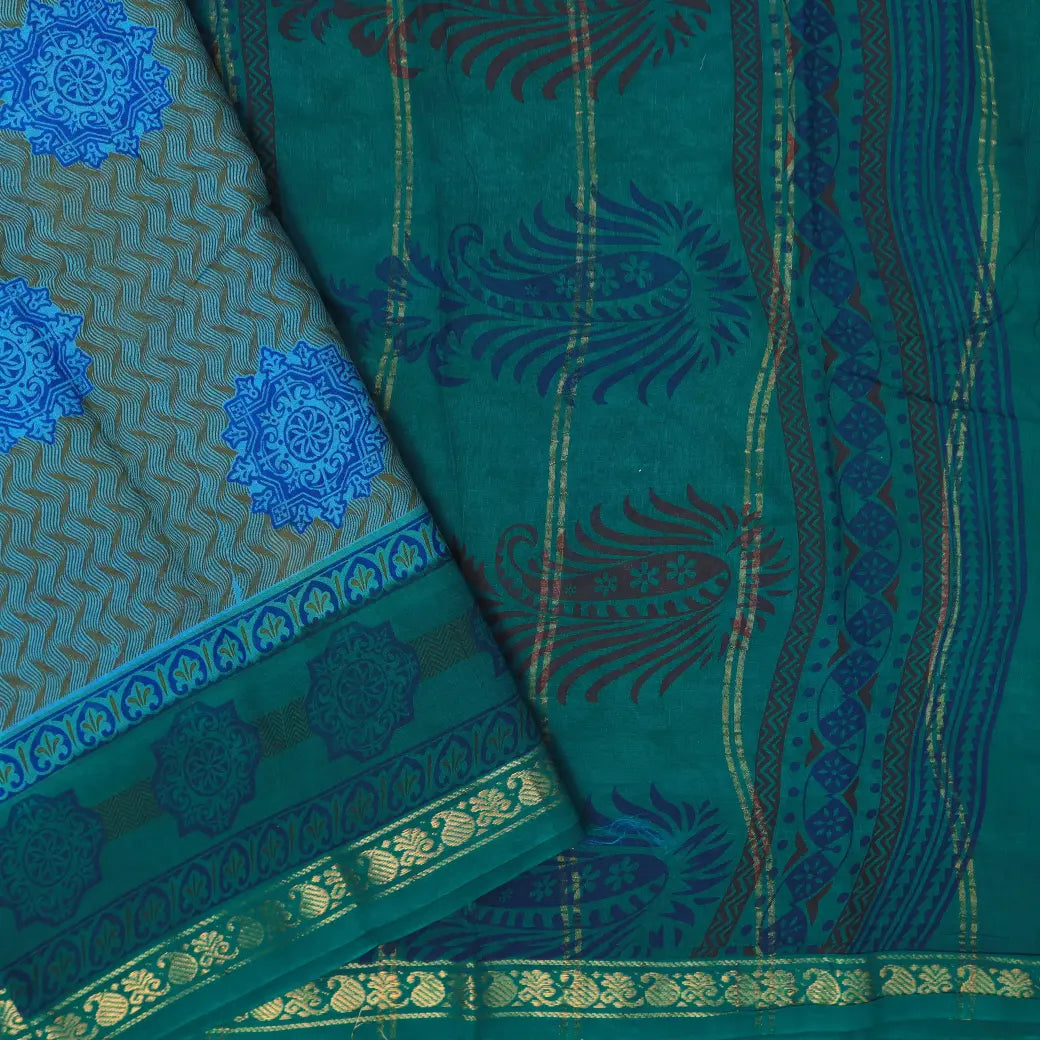 Brown with green  Mul Mul Cotton Saree without Blouse
