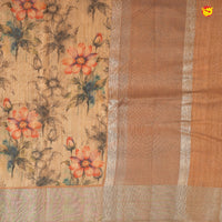 Golden Brown With Gold Border Tissue With Floral Digital Prints saree - Thenianantham