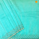 Sea Blue With Yellow Shimmer Saree In Beads And Zardosi On The Pallu Border - Thenianantham