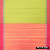 Lime Green With Coral Pink Arani Silk Saree