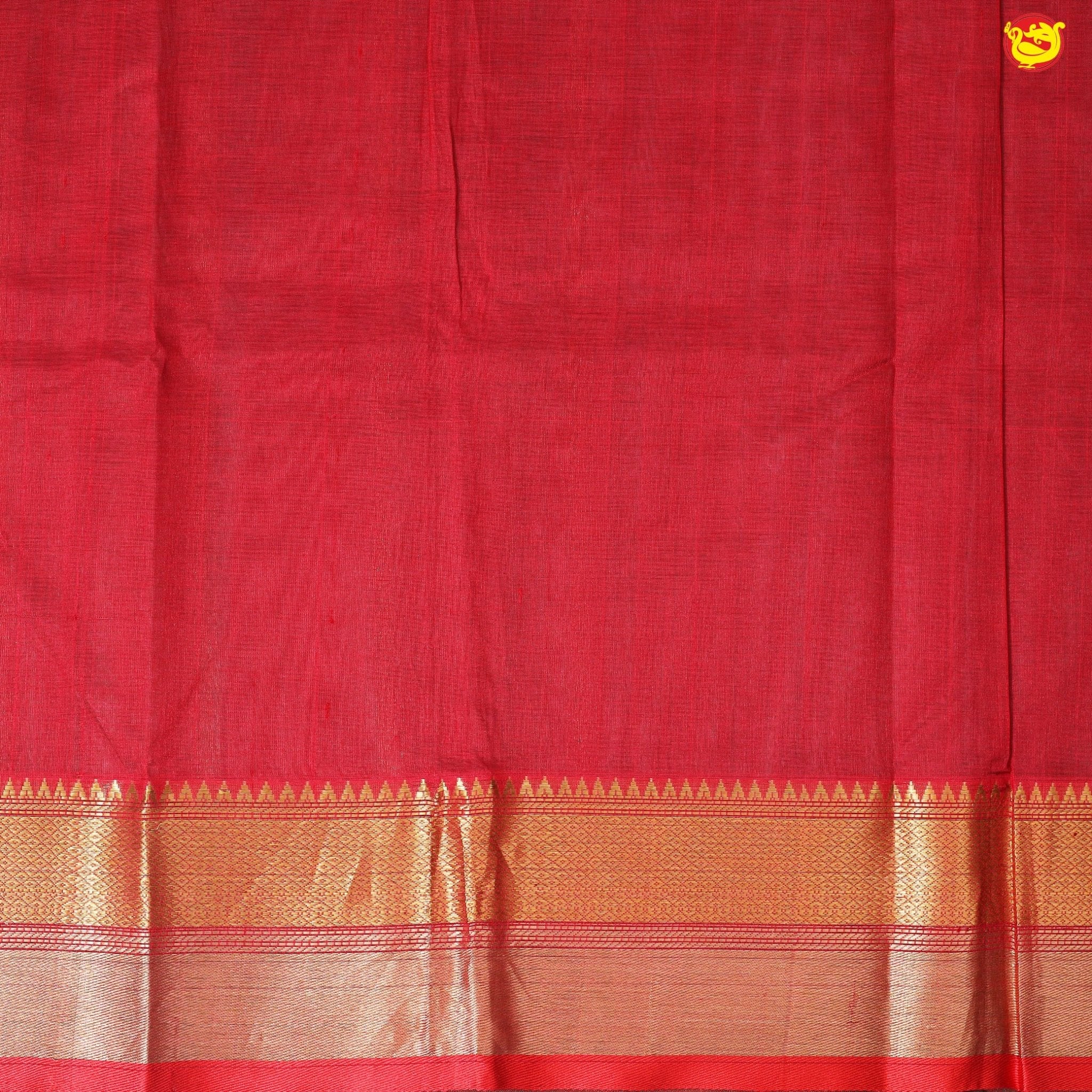 Bottle Green and Dark Red With Gold Zari Floral Buttas Pure Silk Cotton Saree - Thenianantham