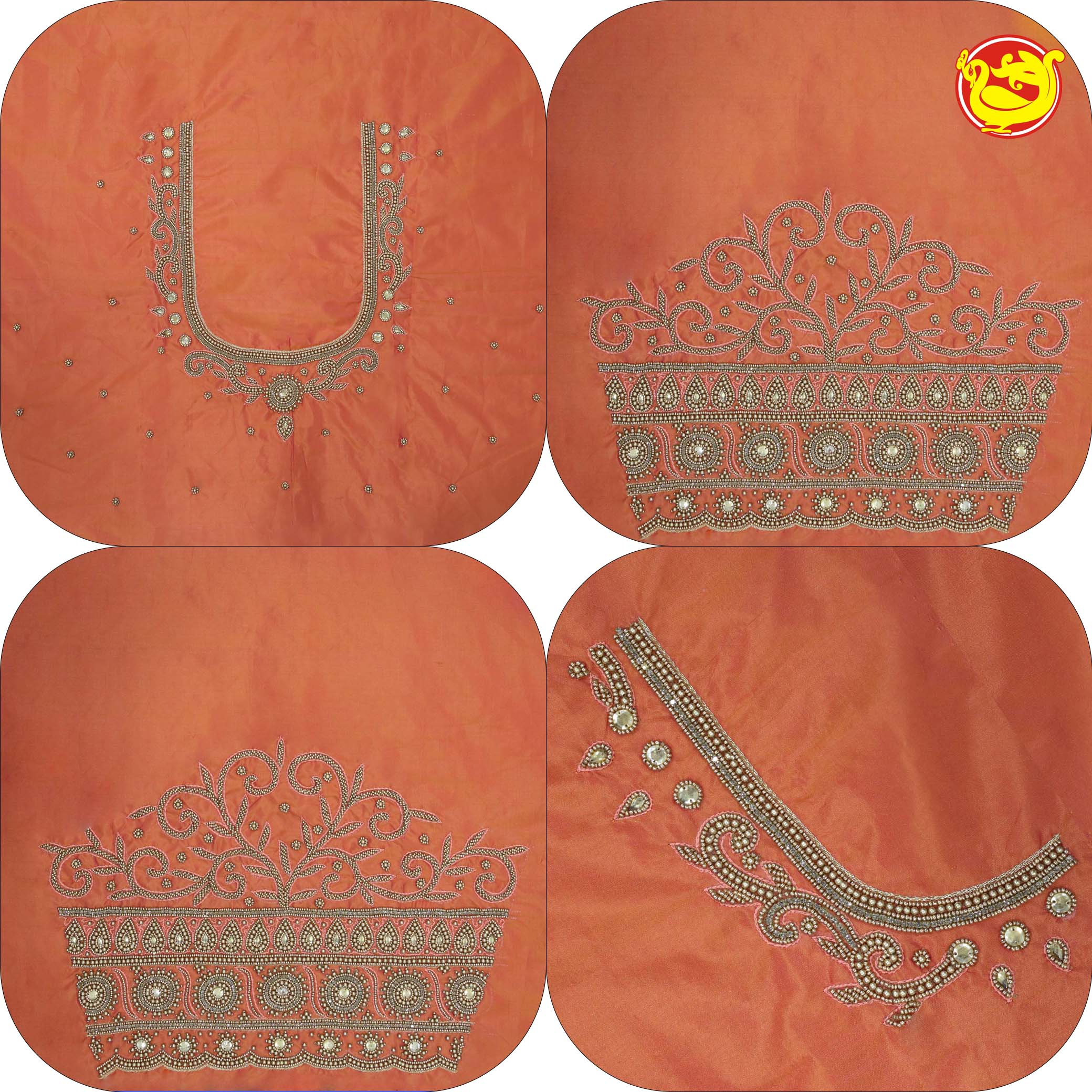 Orange Bridal Aariwork Blouse