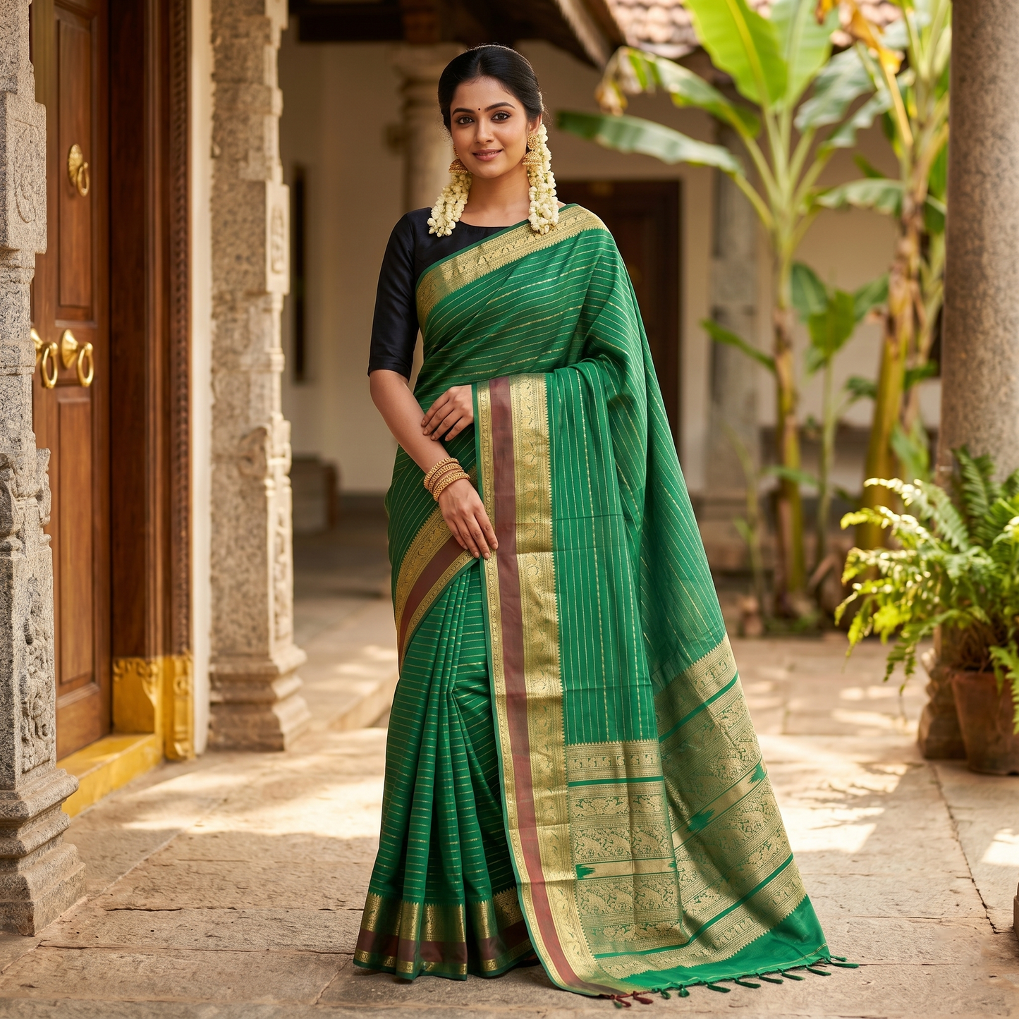 Light Green With Copper Zeri  Pure Cotton Saree