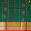 Bottle Green and Dark Red With Gold Zari Floral Buttas Pure Silk Cotton Saree - Thenianantham