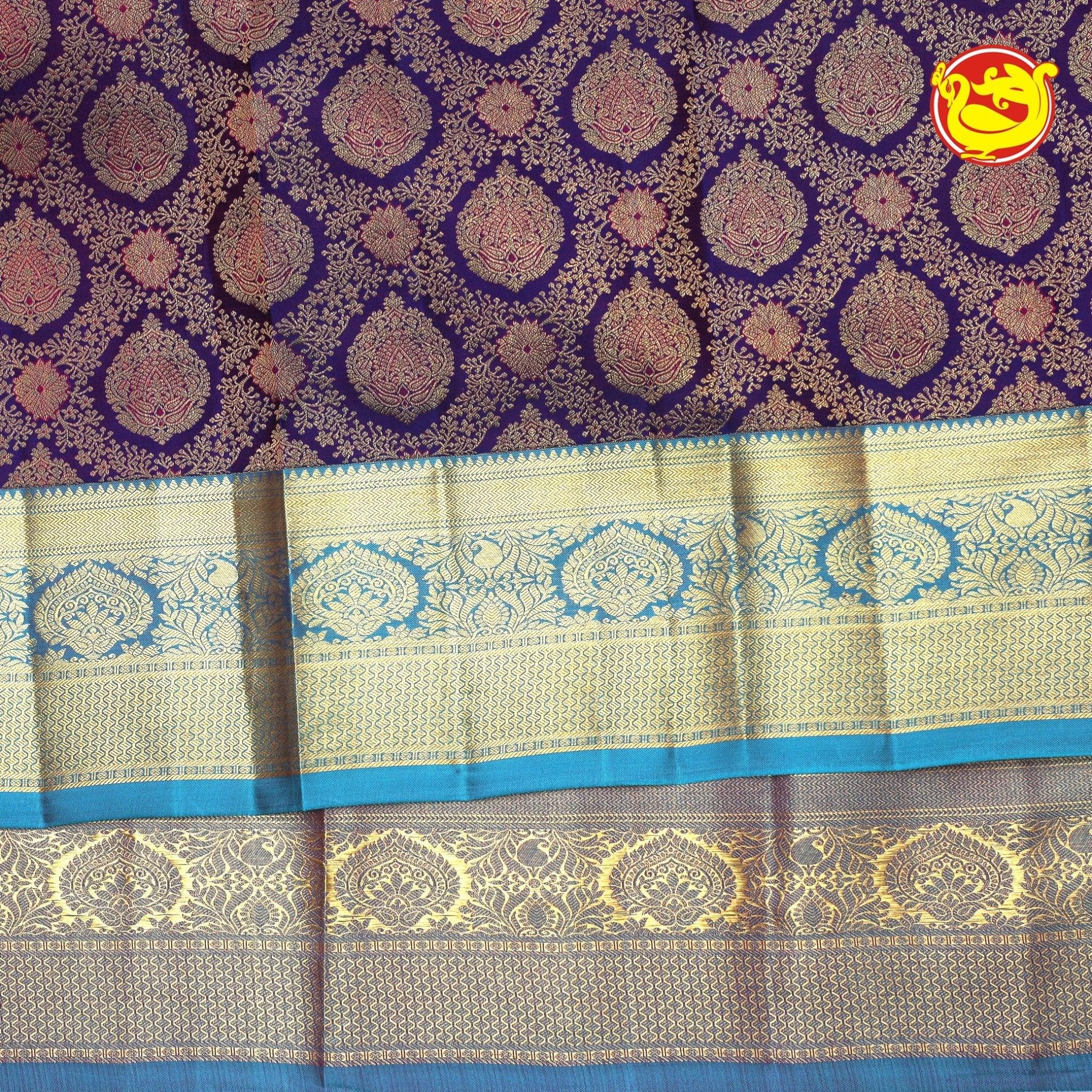 Dark Blue Wedding Silk Saree With Rama Blue Pallu - Thenianantham