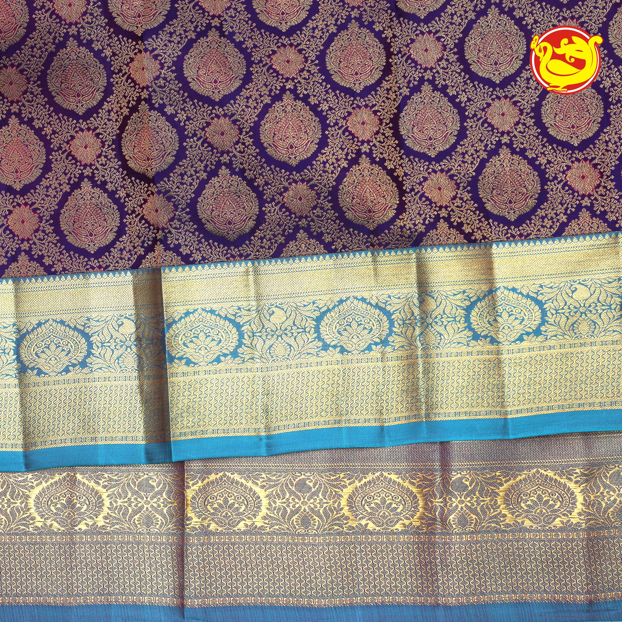 Dark Blue Wedding Silk Saree With Rama Blue Pallu