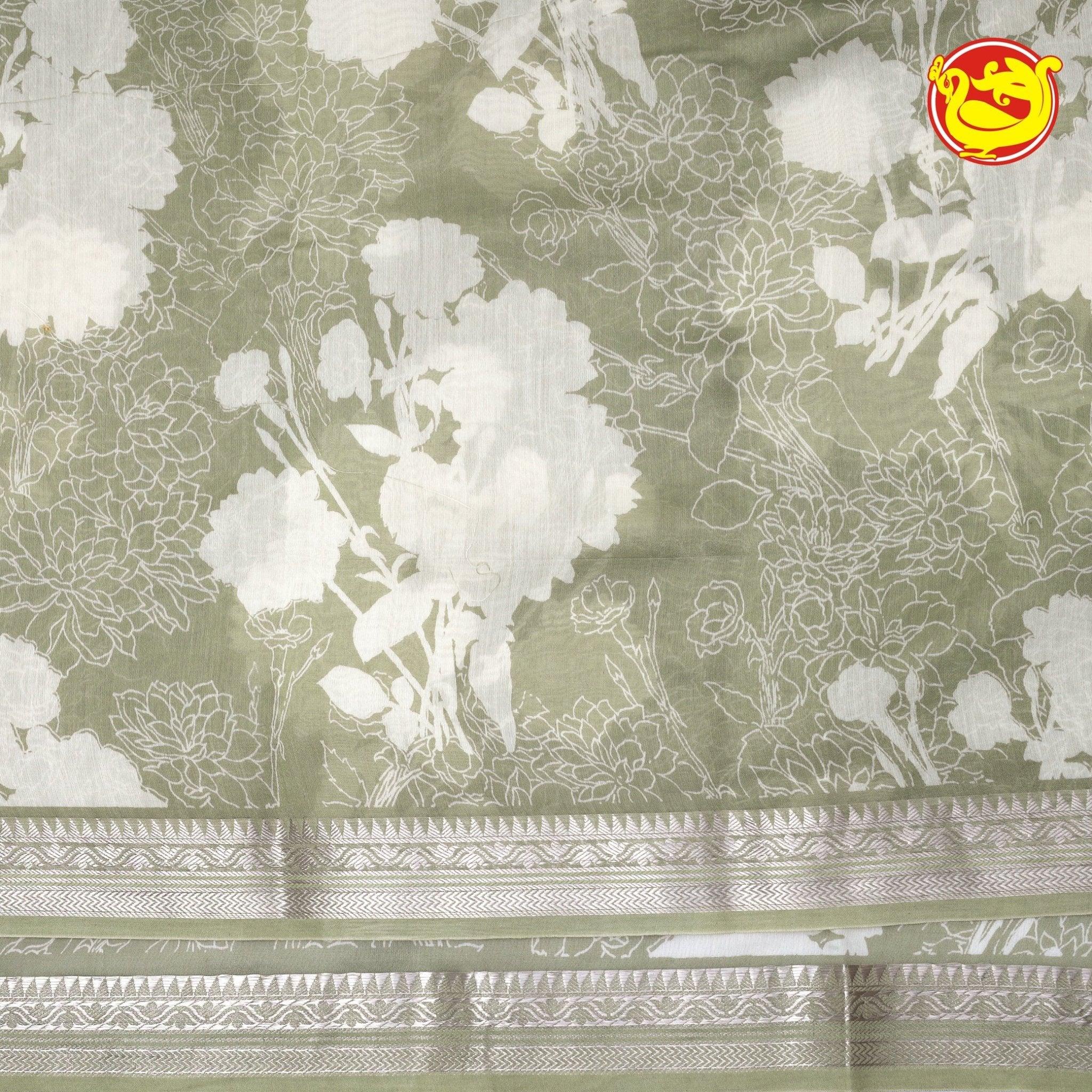 Light Green With White Chanderi Silk Saree - Thenianantham