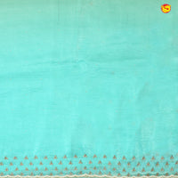 Sea Blue With Yellow Shimmer Saree In Beads And Zardosi On The Pallu Border - Thenianantham