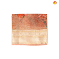 Peach With Gold Zari Border Tissue Crush With Floral Digital Prints saree - Thenianantham