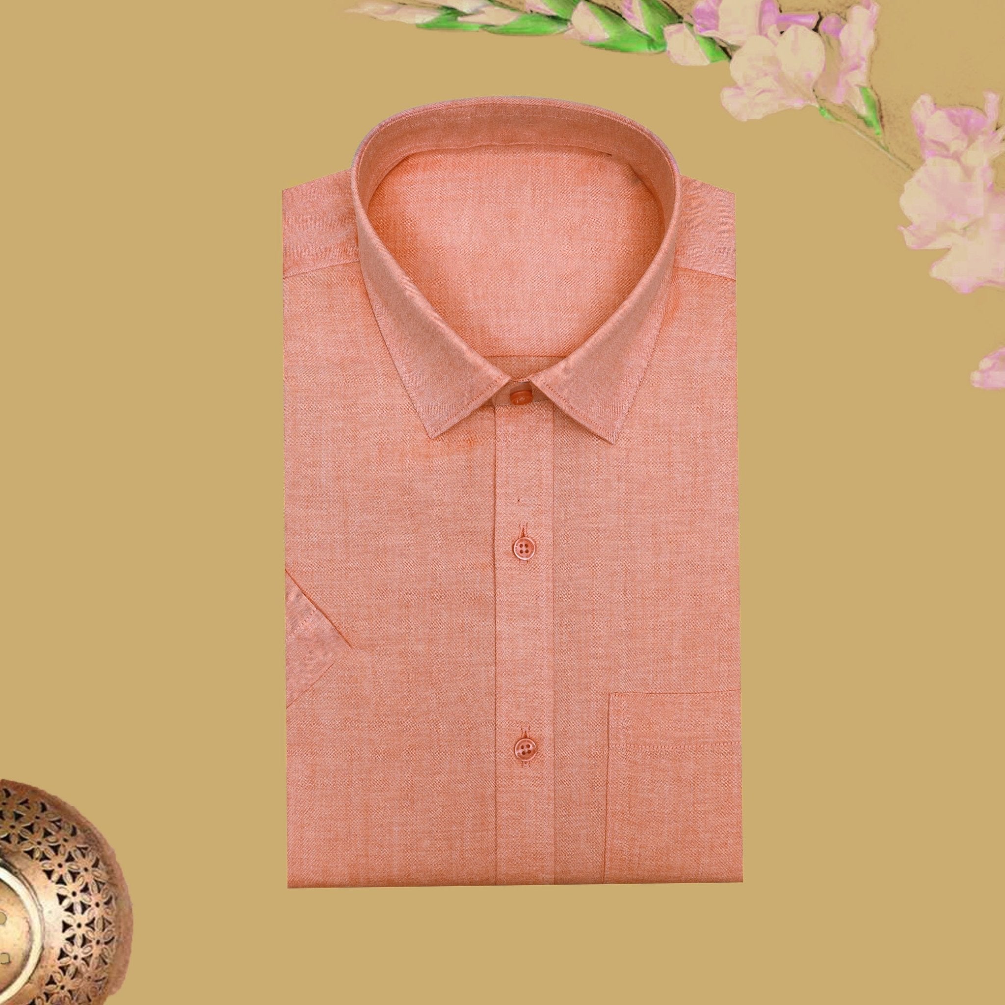 Peach Cotton Readymade Shirt and Flexi Fit Dhoti