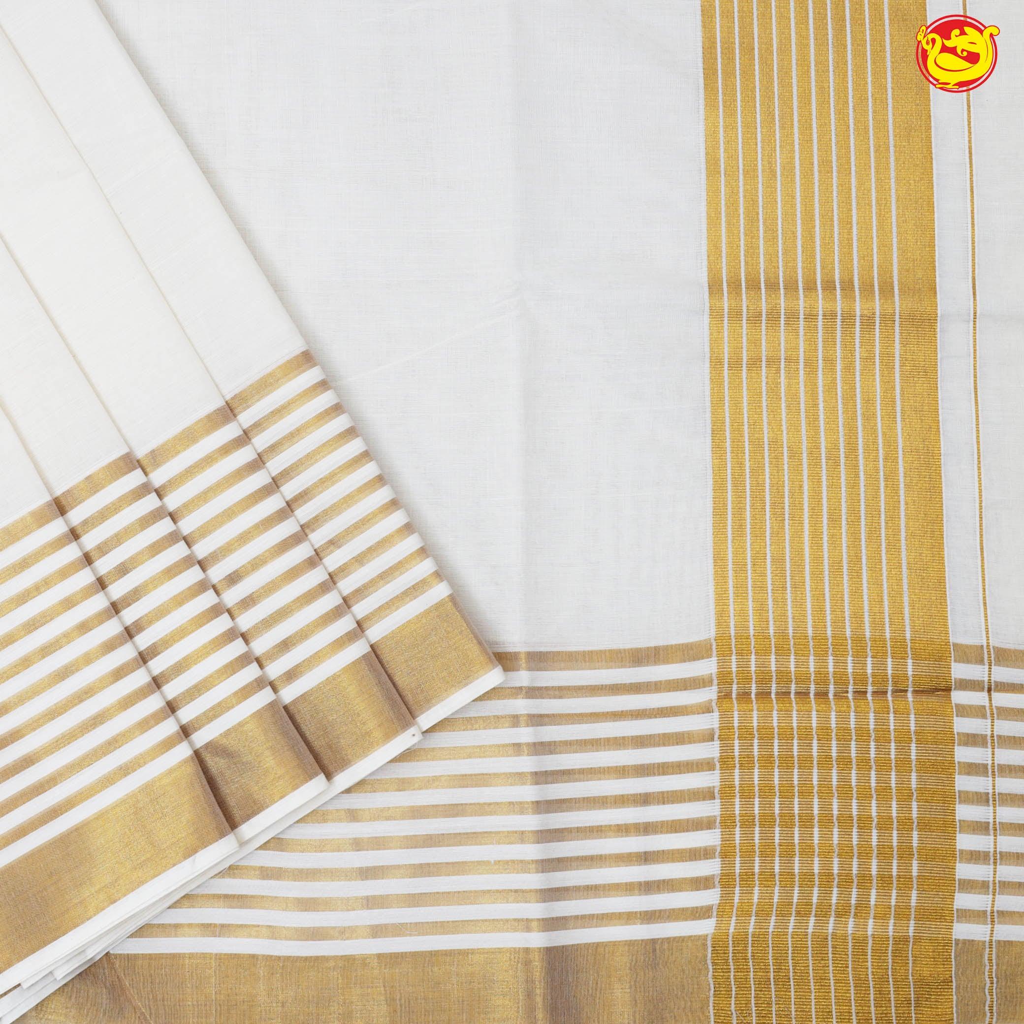 Southloom Exclusive Onam Kasavu Saree With Gold Zari Pattern (Matching Plain Blouse Included)