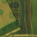 Brown with green  Mul Mul Cotton Saree without Blouse