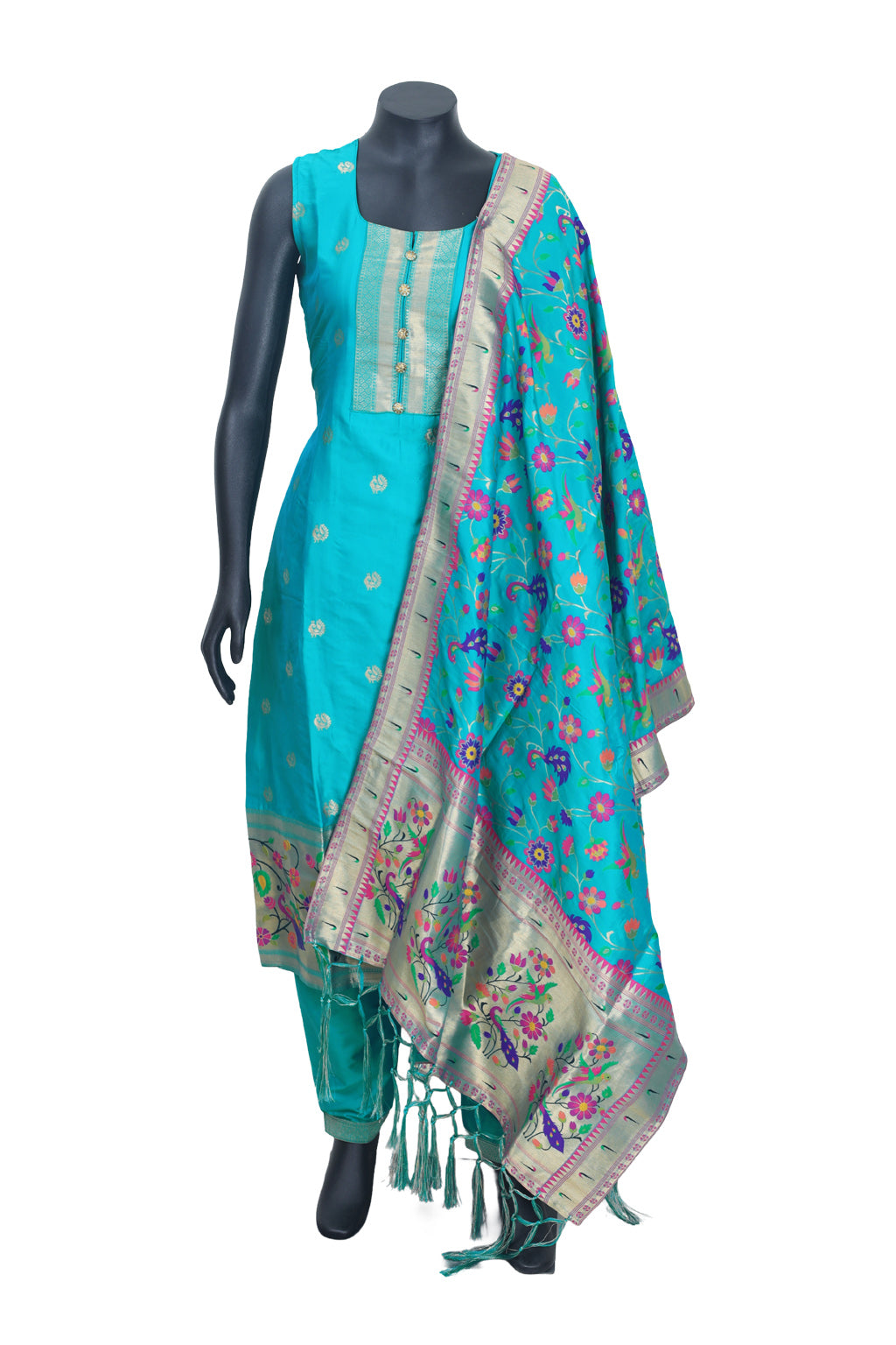 Sky Blue Ladies Branded Straight Cut Readymade  Chudi Set