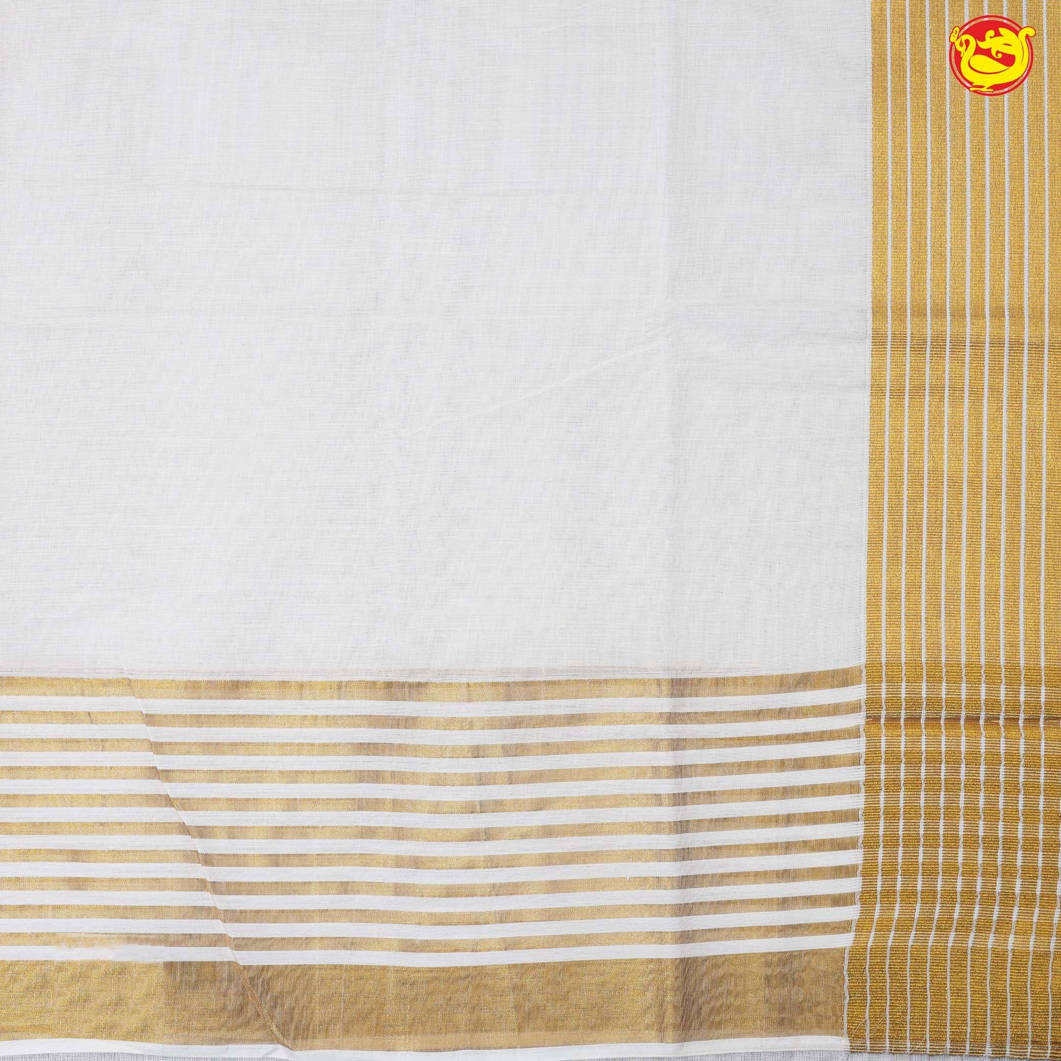 Southloom Exclusive Onam Kasavu Saree With Gold Zari Pattern (Matching Plain Blouse Included)