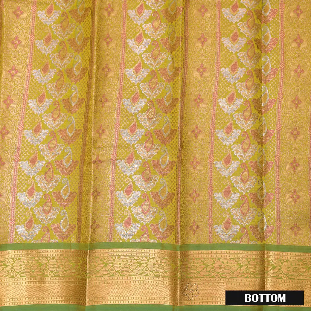 Dark Green Colour Floral Design Traditional  Pattu Pavadai Material