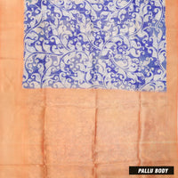 Blue with Orange Paisley Design Pattern Semi Burberry Silk Saree