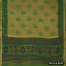 Brown with green  Mul Mul Cotton Saree without Blouse