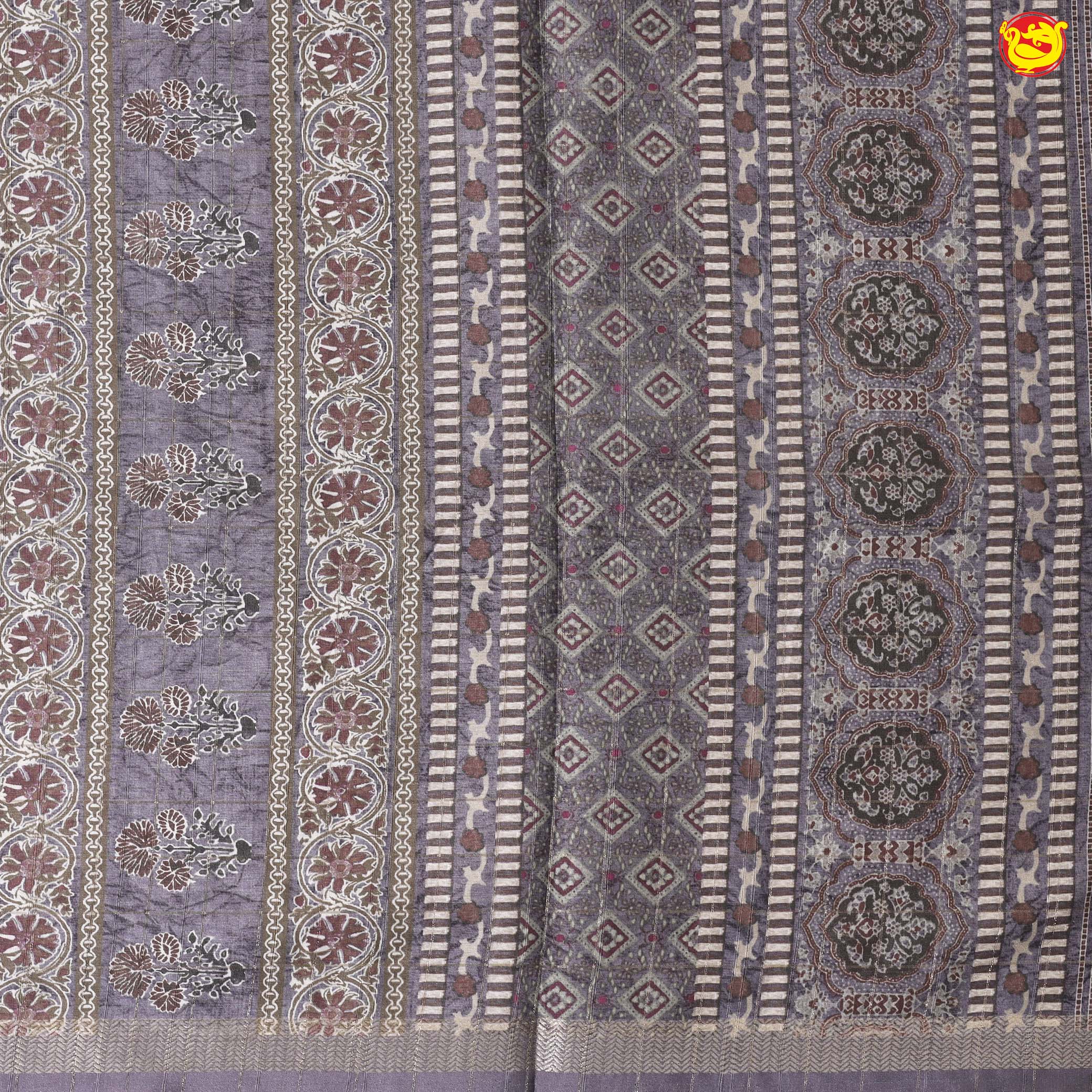 English Grey Bandhani Print Zari Border Russian Silk Saree