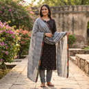 Dark Brown With Grey Cotton Ladies Chudithar Material