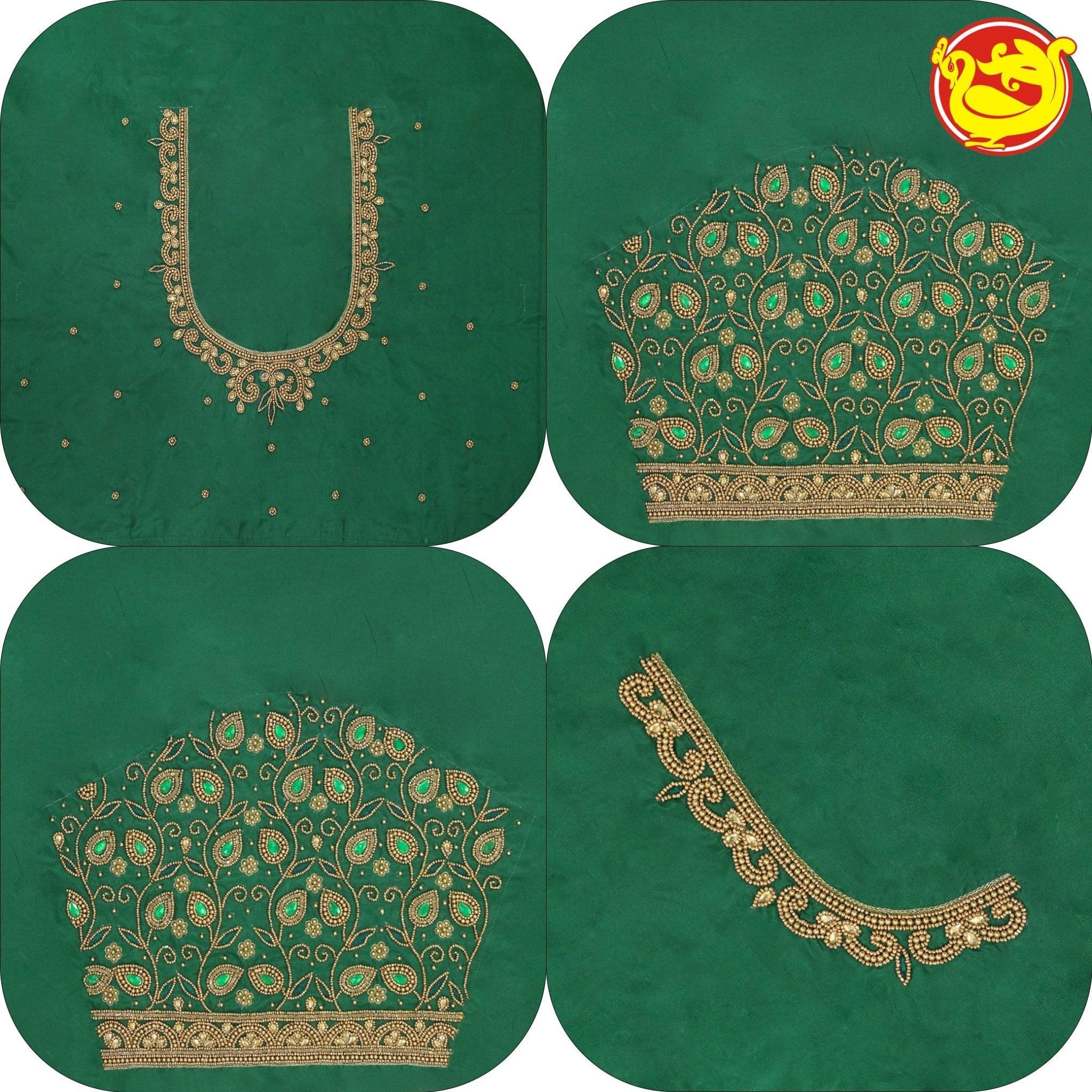 Dark Green Bridal Aariwork Blouse