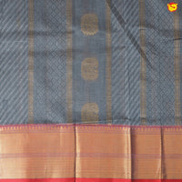 Dark Grey and Dark Red With Gold Zari Floral Buttas Pure Silk Cotton Saree - Thenianantham