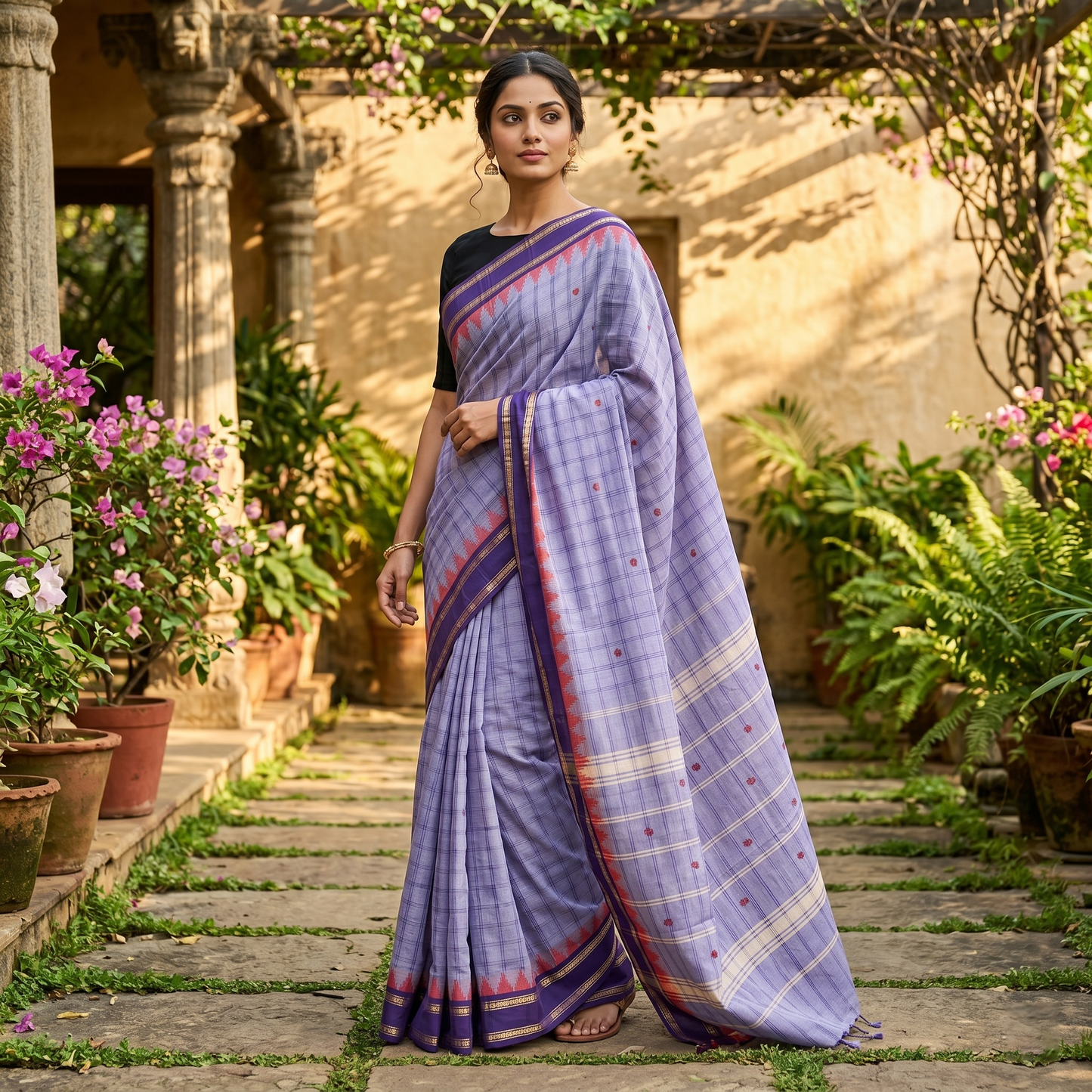 Light Violet With Purple Contrast Border  Pure Cotton Saree