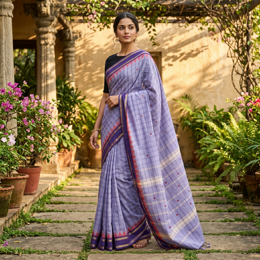 Light Violet With Purple Contrast Border  Pure Cotton Saree